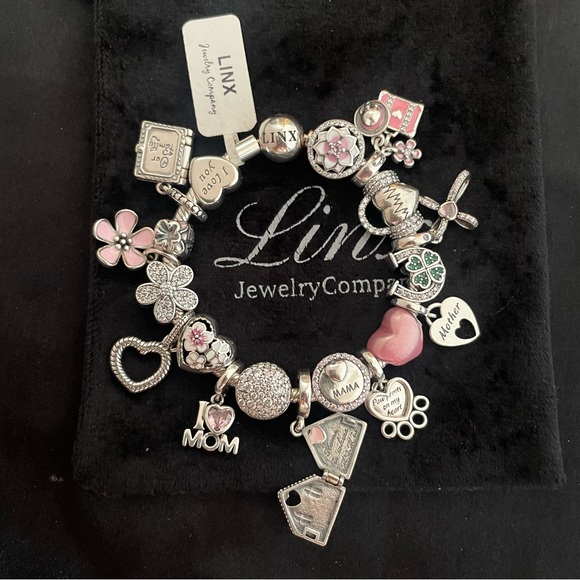 Linx Snake Chain Bracelet with Mom Themed Charms 925 sterling silver - Picture 10 of 13